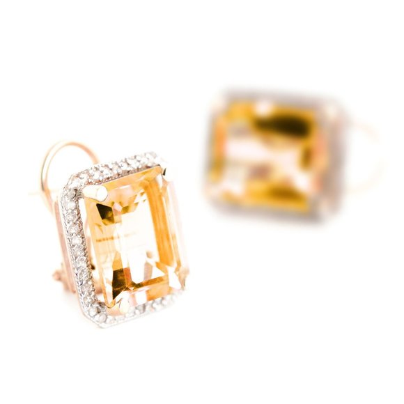 14k Gold Earrings Diamonds & Citrines - Picture 2 of 3